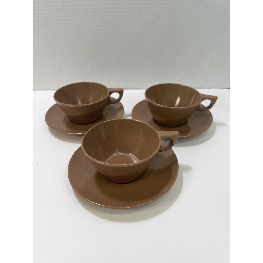 Melmac Melamine Texasware 3 sets of Cups & Saucers 7403 chocolate brown nutmeg